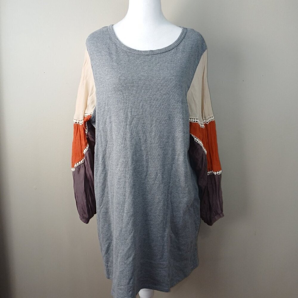 UMGEE TSHIRT KNIT DRESS WITH BALLON SLEEVE COLOR BLOCKING SIZE LARGE
